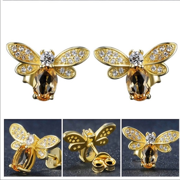 Bee Gold Citrine Stone Earrings 🐝 - Picture 5 of 7